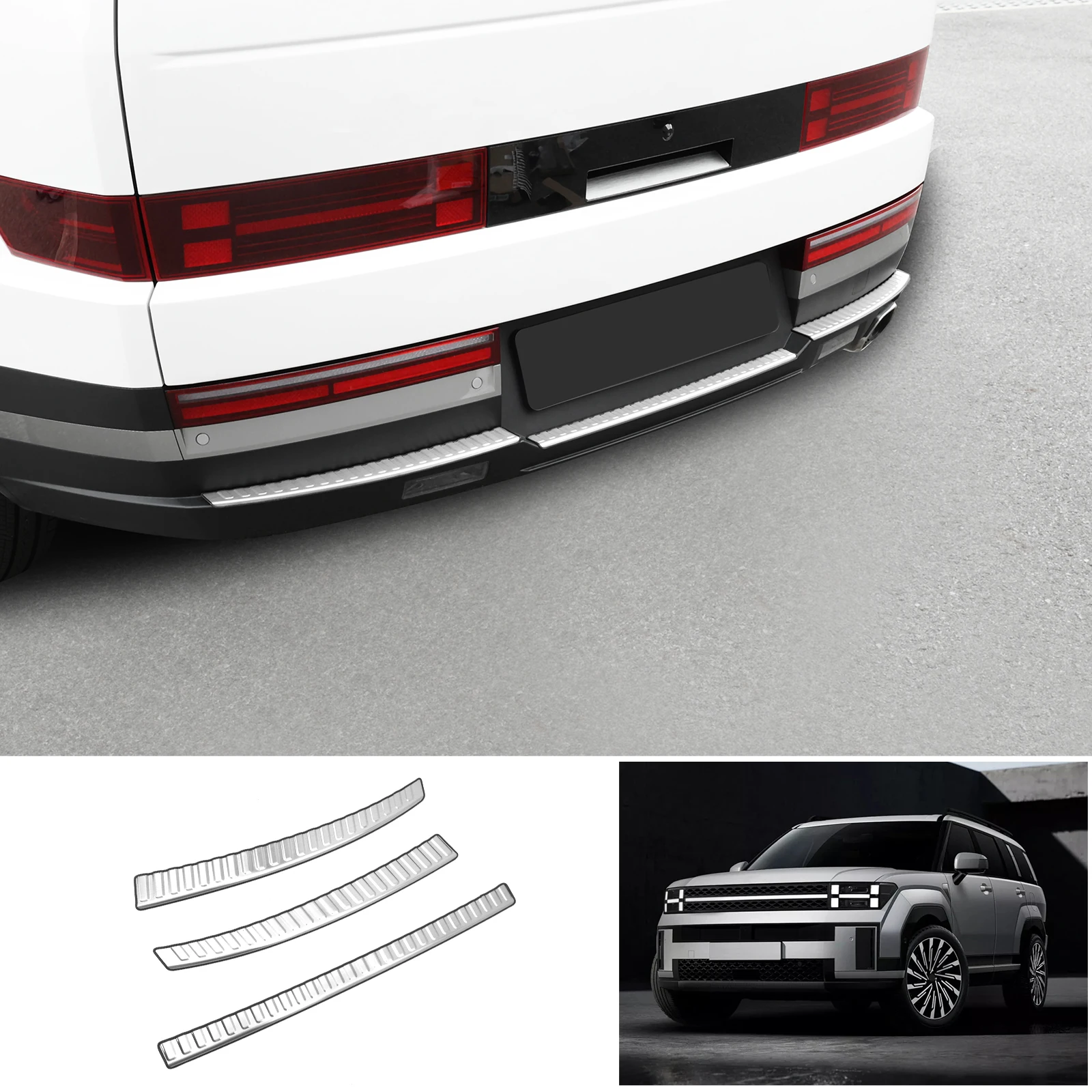 

For Hyundai Santa Fe MX5 Rear Bumper Trim Stainless Steel Protective Strips Decoration Chrome Black Silver Cover Car Styling 3pc