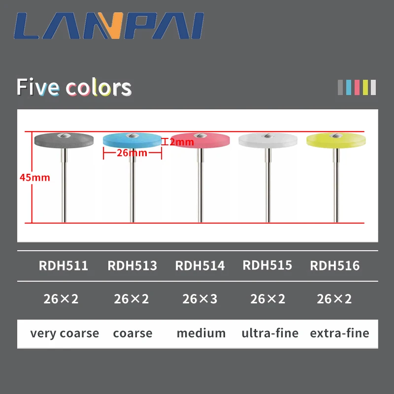 2*26mm Lanpai laboratorium dentystyczne gumowa diamentowa cyrkonia głowica do polerowania polerka cyrkonowa do kół dentystycznych