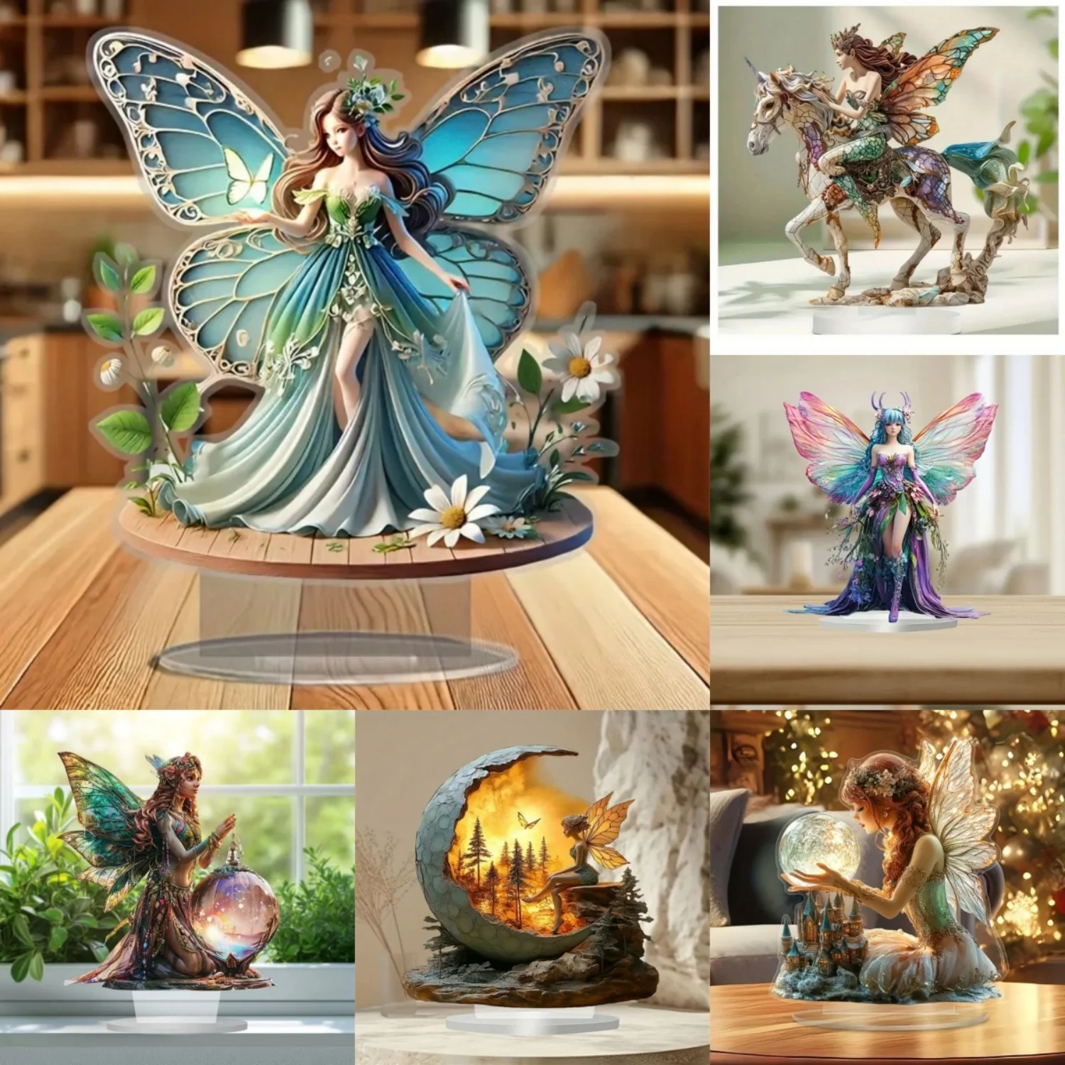 Elegant Fairy Statue,2D Flat Acrylic Elves Figurine,Home,Office,Cafe,room,Studio,display Case,Table Desktop Ornament Decor Kit