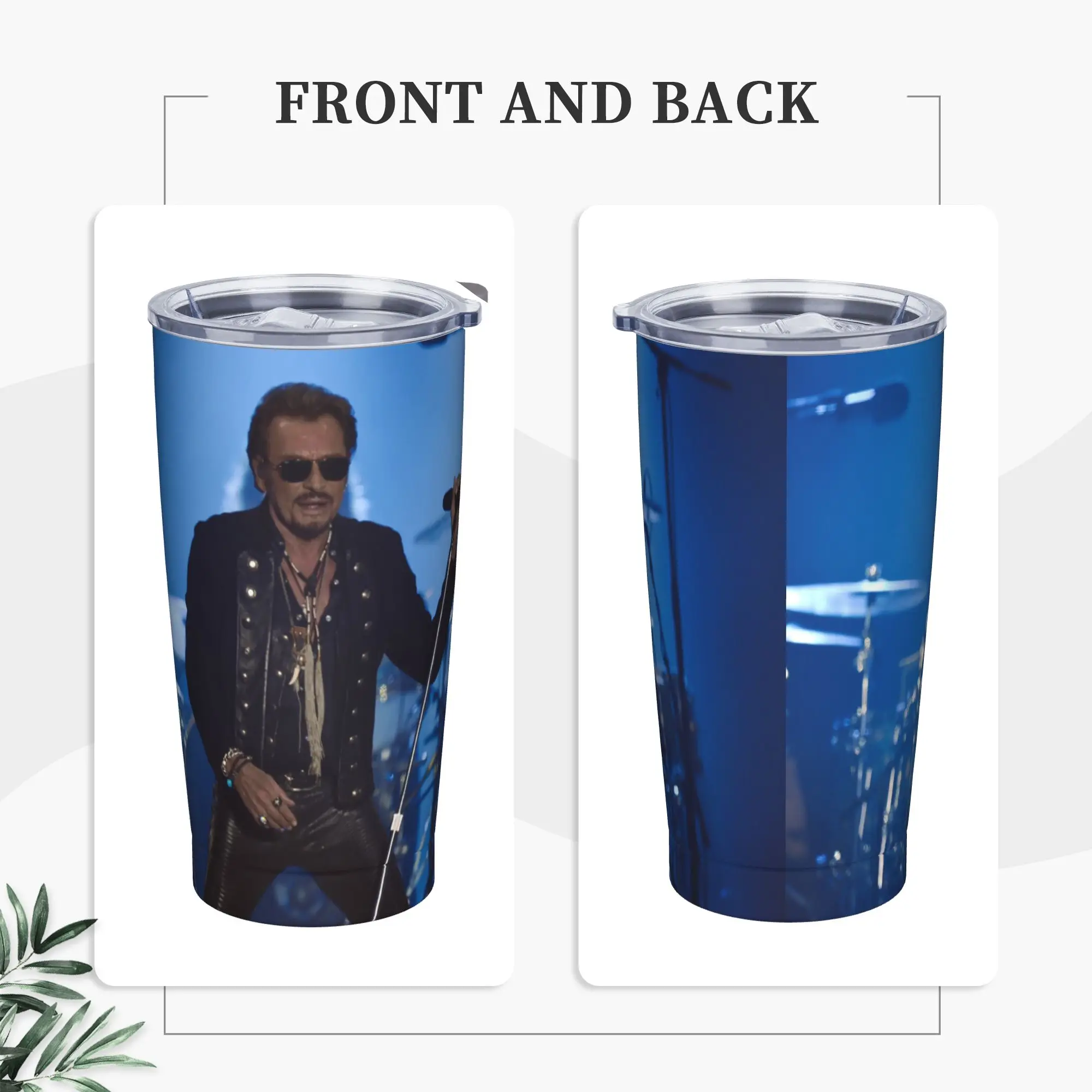 Rock Star Johnny Hallyday Insulated Tumbler with Straws Lid  Stainless Steel Coffee Mugs Travel Hot Cold Drinks Cups, 20oz