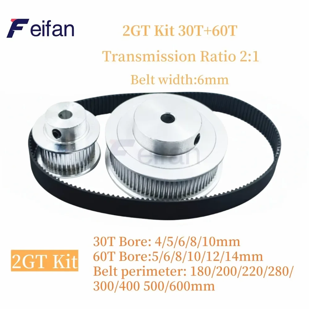 

2GT 2M 30 60Teeth GT2 30T 60T 2:1 Timing Pulley Belt Kit Bore 5~14mm Belt Width10mm Tensioning Wheel Synchronous Pulley Belt Set
