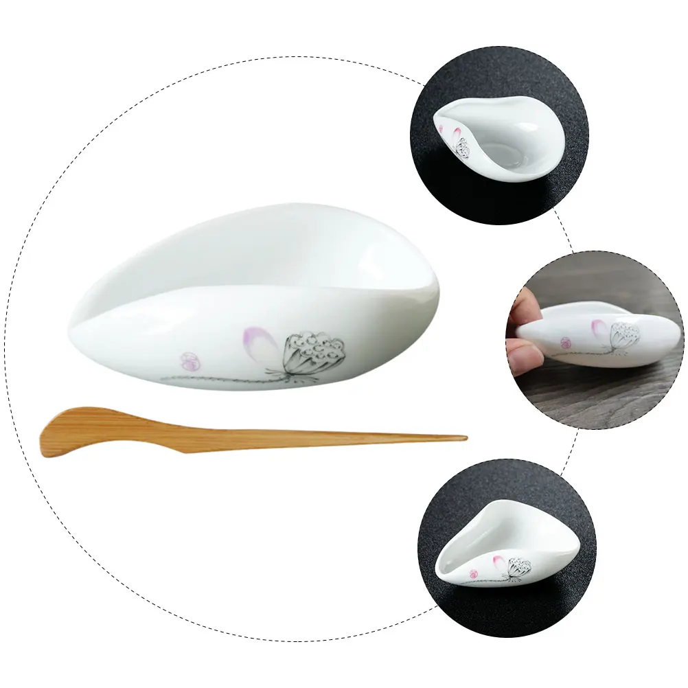 

1 set 1 set Tea Leaf Storage Dish Ceramic Spoon Thickened Material Easy Clean Office Home Use Coffee Bean Holder Kitchen