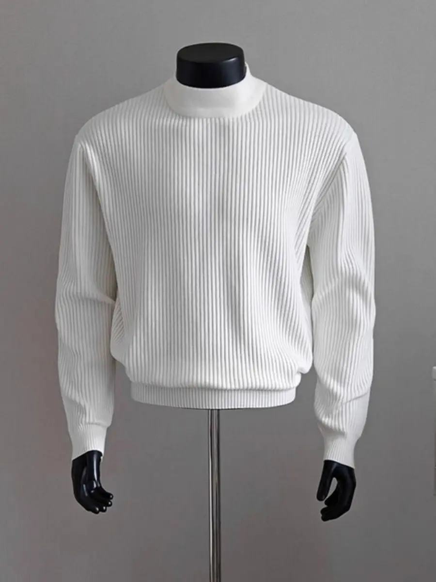 

White Striped f High Collar Long Sve Knitwear plus Size Men's Autumn Winter Casual Comfortable Polyester Fiber Knitted ...