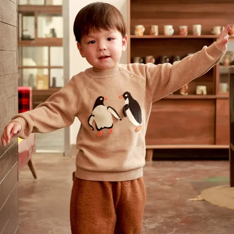 2024 Kids Embroidered Comfortable Long-Sleeved Sweater Costume Autumn Winter New Baby Boys Girls Soft Skin-Friendly Warm Top