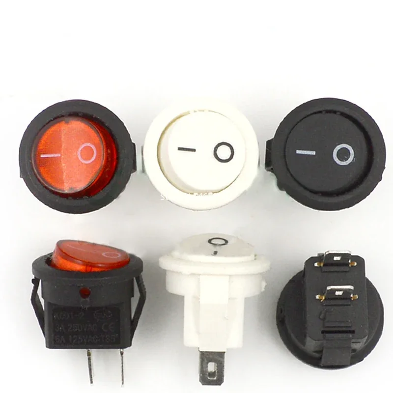 10pcs/lot Rocker Switch KCD11 KCD1-204 15mm AC 250V 6A 2 Pin Red Round ON/OFF SPST Snap in Mini Boat