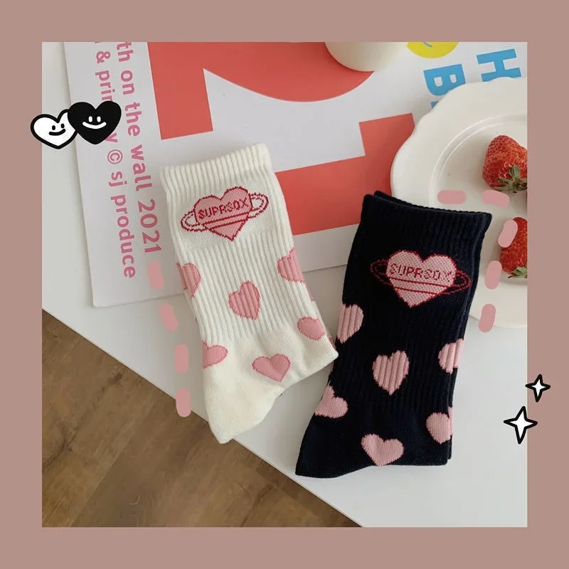 

Lolita Socks JK Girls Female Version of The Tube Ins Tide Love Japanese Cute Student White Jk Socks Red Long Cotton Lolita Socks