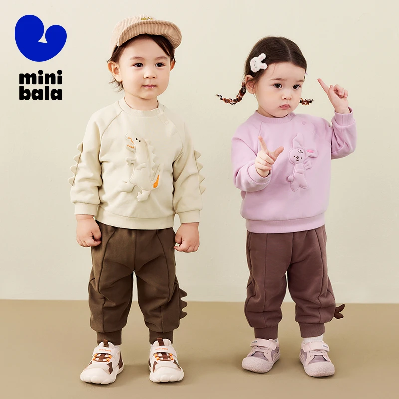 Mini Bala Long Sleeve Set Unisex Kids Baby Carrot Pants Two-piece Set 2024 Spring and Autumn