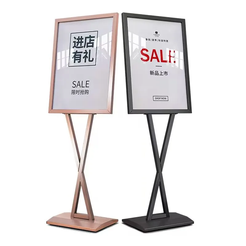Water sign vertical billboard display board landing recruitment store entrance poster display rack stainless steel bracket