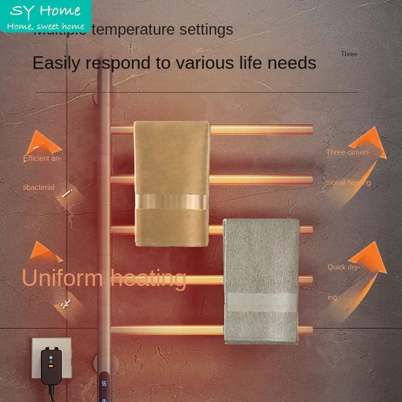 Carbon Fiber Electric Towel Dryer Intelligent Digital Display Wifi App Remote Control Nail-Free Rotatable Bathroom Warmer Rack