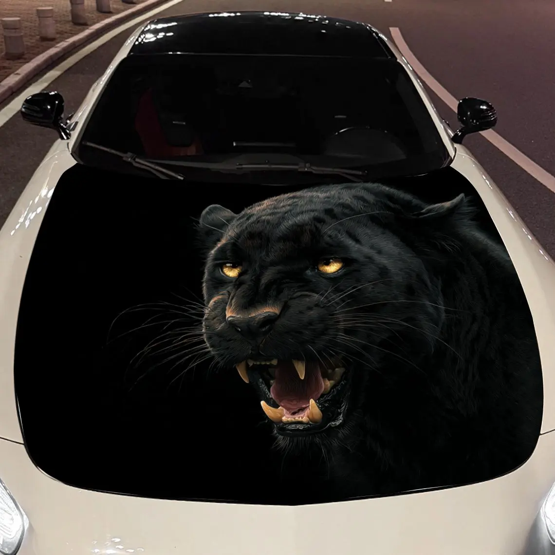 Car Decals Panthers with Sleek Black Fur, Fierce Roaring Expression, and a Dark - Hued Scene Car Hood Sticker, Waterproof Self -