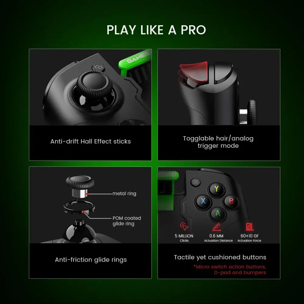 게임서 X4 에일러론 블루투스 모바일 폰 게임패드 Xbox 인증 게임 컨트롤러, 휴대용 조이콘, 홀 이펙트 탑재