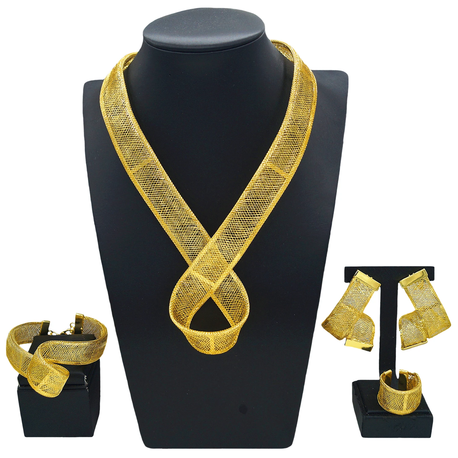 

Yulaili Nigerian Bridal Jewelry Set 24K gold plated mesh chain simple generous ladies party engagement party delicate bracelet r