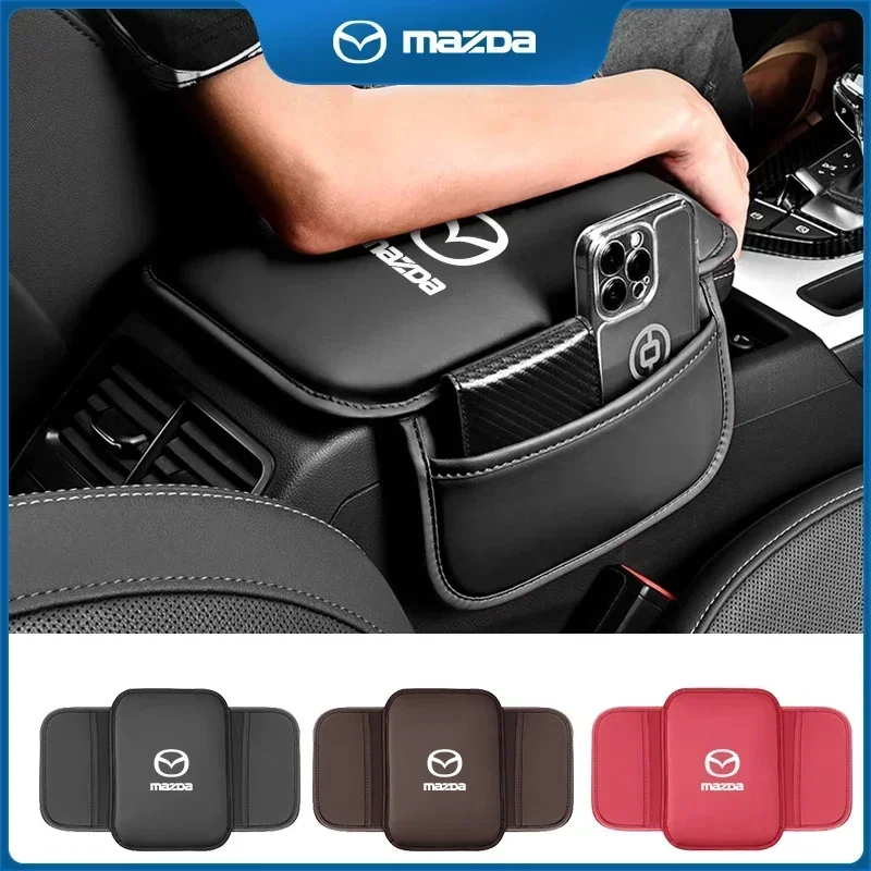 

Couro Car Armrest Box Pad, Arm Rest Mat, Bolso de armazenamento para Mazda 2 3 5 M5 Ms CX4 CX5 CX6 M3 M6 MX3 MX5 Car Accessories