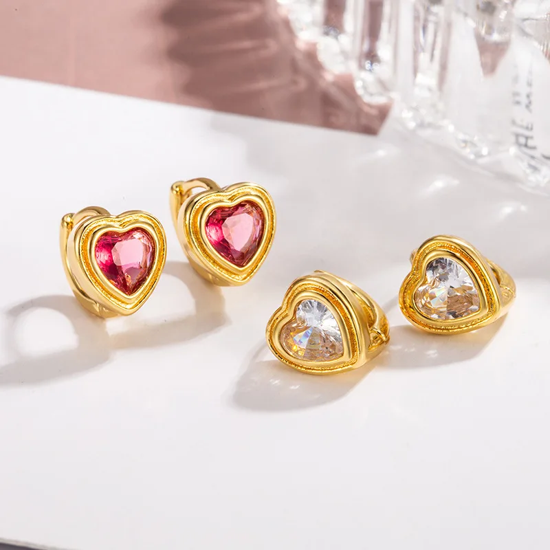 

Серьги Yhpup Sweetheart Drop из нержавеющей стали с кубическим цирконием в форме сердца - высококачественные модные украшения с позолотой 18 карат.