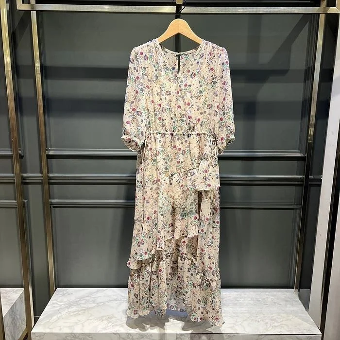 Falda larga de gasa con estampado Floral para ir al trabajo Dr V-ne Dstring coreana Sle cintura suelta ort Sve Summer Dr