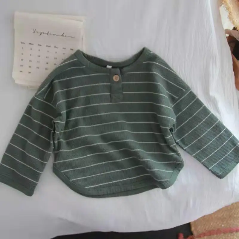 Children's Clothing Boys' And Girls' Tops Cotton T Shirt For Kids Base Layer Asian Style Distressed Long Sleeve Plain Color
