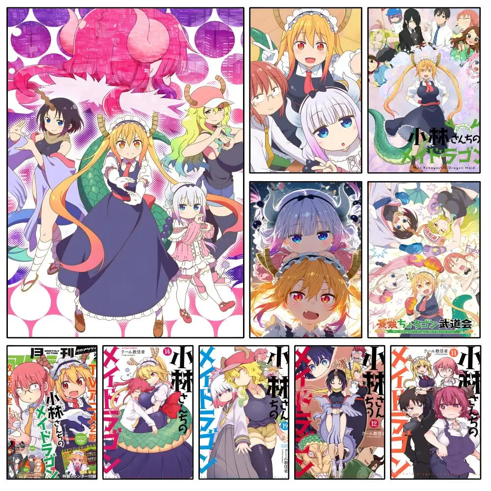 Anime Miss Kobayashis Dragon Maid Cute Poster Waterproof HD Modern Peel And Stick Wall Decor Bedroom Living Room Dorm Office