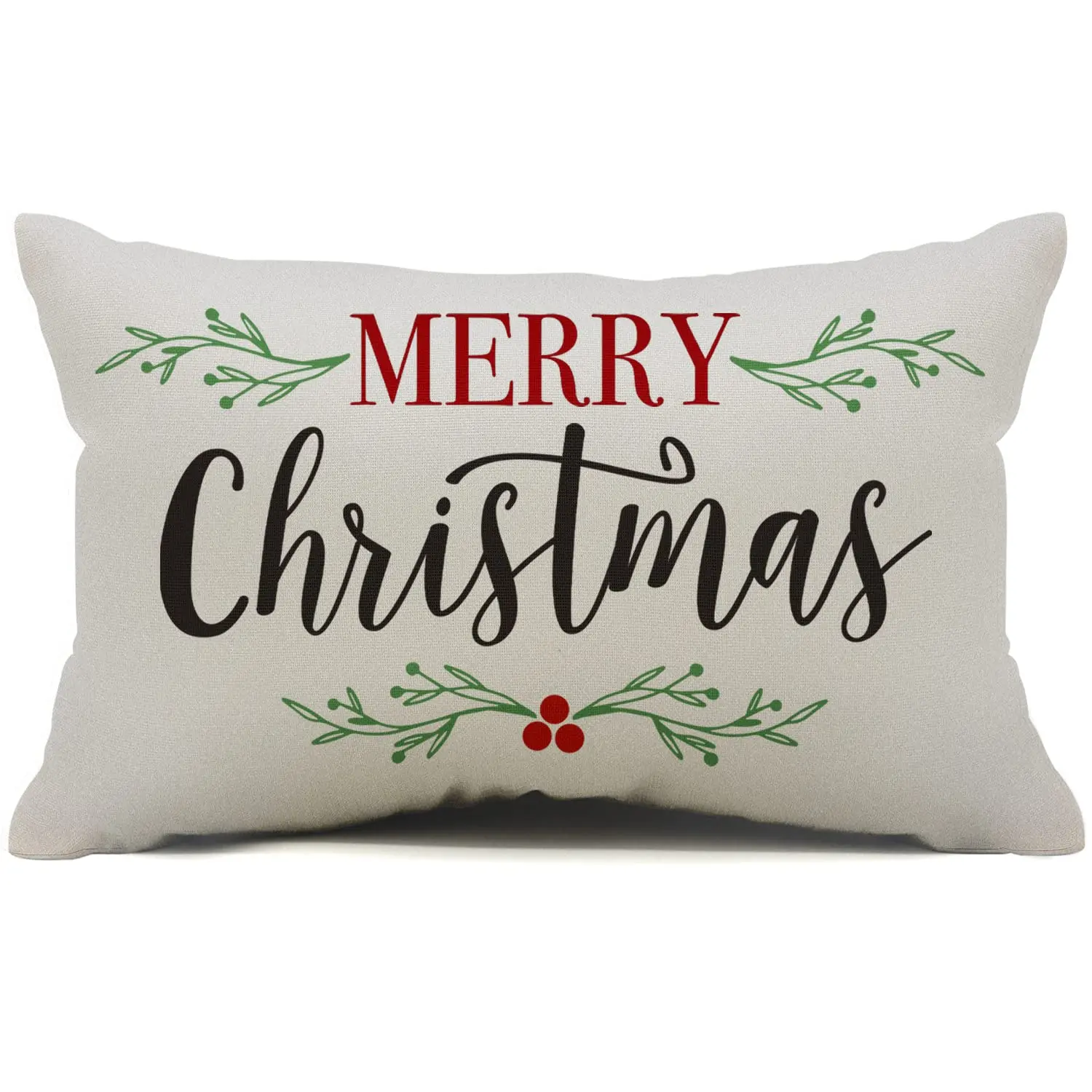 

Merry Christmas Pillow Covers, Holly Berries Lumbar Pillow Covers, Outdoor Pillowcase, 12x20 Inch, Home Decoration