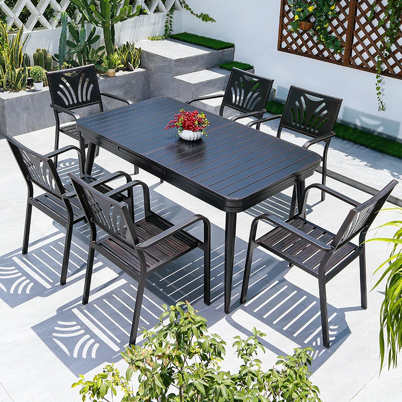 balcony patio furniture table garden dinning rectangle table set Metal aluminum luxury outdoor backyard dining tables