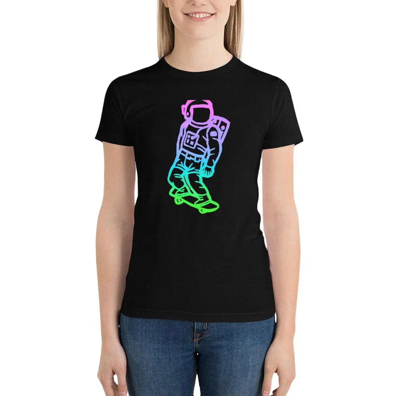 Neon Skateboarding Astronaut T-Shirt female funny cute clothes summer tops t-shirts for Women cotton