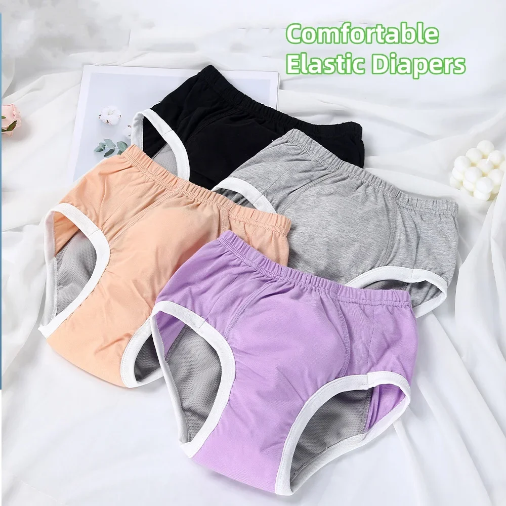 4 Color Adult Pull-up Diapers Pants Washable Incontinence Cloth Diaper Elderly Leakproof Comfortable Pure Cotton Cloth Diaper