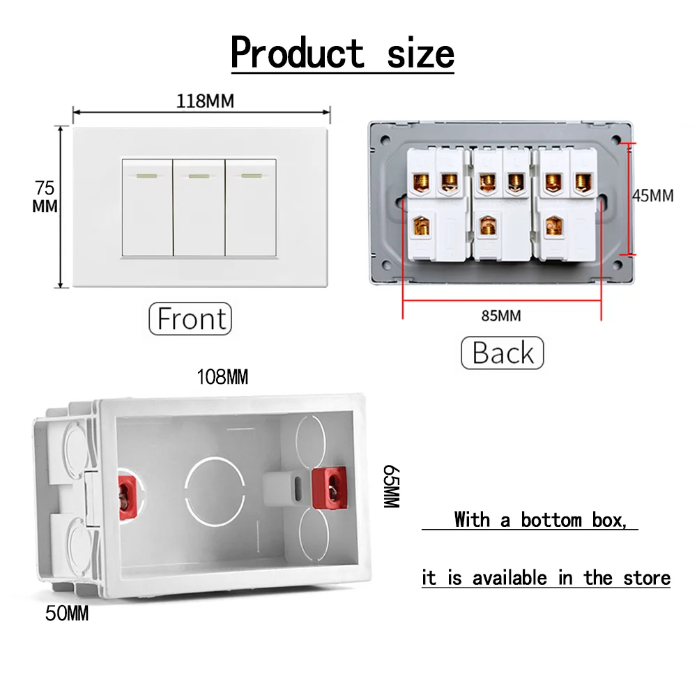 EIOMR 2 Holes American Standard Socket 118*72mm 1/2/3 Gang Wall Electrical Outlets 15A 110V-250V Wall Light Switch Decor Outlets