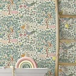 Orchard Kids Wallpaper,Hand Draw Cute Peel and Stick Wall Mural,Plants ,Animals Wall Mural,Tradition Non-Woven Or Self-adhesive