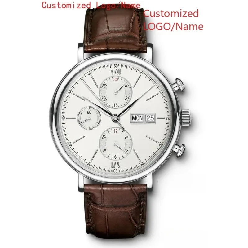 Calendário mostrador romano safira luxo novos homens relógio mecânico automático de aço inoxidável preto azul relógios de couro personalizado