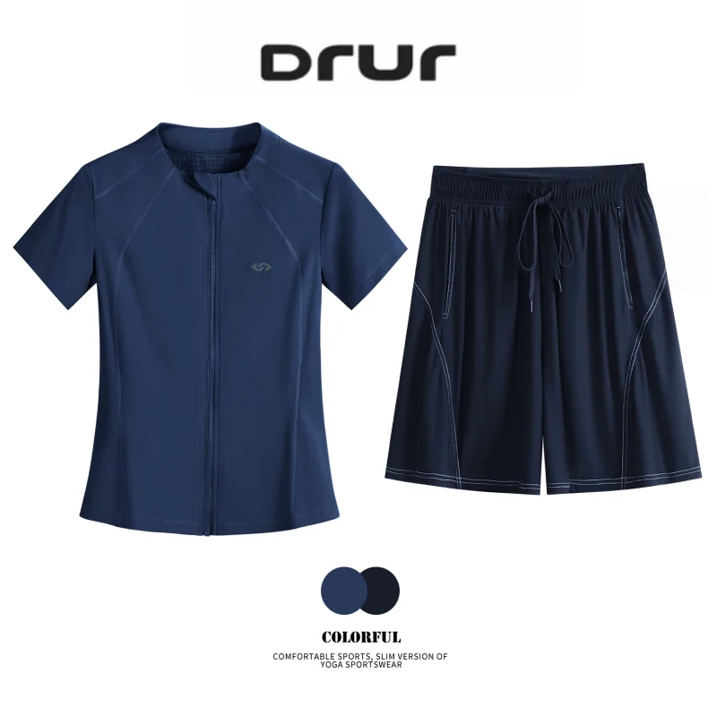 

DRUR Summer Yoga Suit Women Tracksuit Sets With Loose Short Sleeve Tops and Shorts Set 2 Piece Sportwear Outfits For Running Gym
