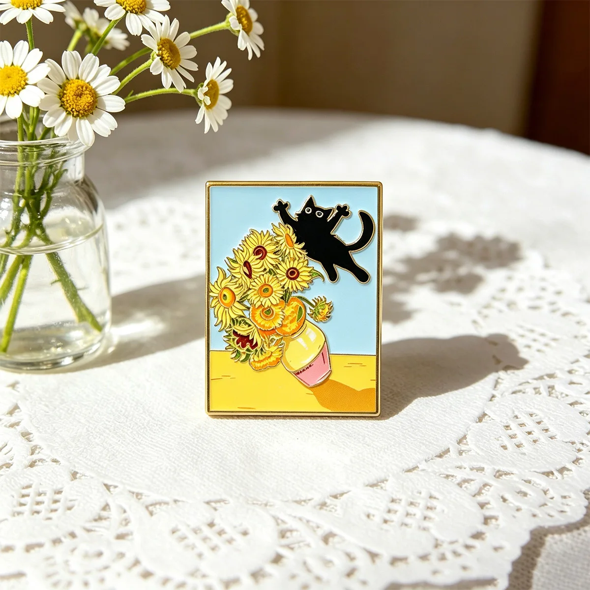 Van Gogh Sunflower Black Cat Enamel Pin Funny Art Painting Lapel Brooch Metal Badge for Backpack Jeans Hat Cute Art Jewelry Gift - view 5