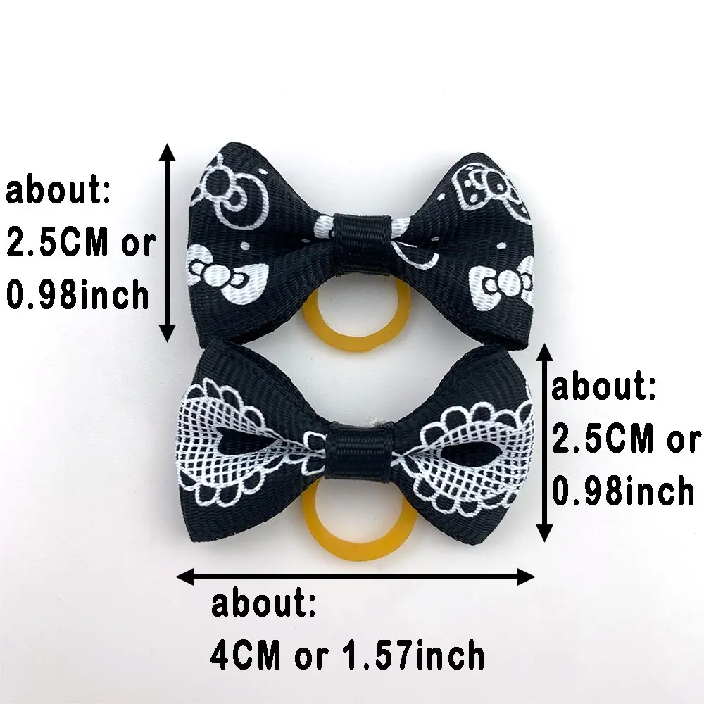 Set Cute Yorkie Pet Bows Small Dog Grooming Accessories Rubber Bands Puppy Cats Black White  Plaid Dogs Bows Headwear Pet Items