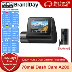 Global 70mai Dash Cam A200 Registrazione a doppio canale 1080P HDR 2 ''Schermo IPS 24 ore Monitor di parcheggio 70mai Car DVR A200 WIFI APP 130 °   FOV FOV