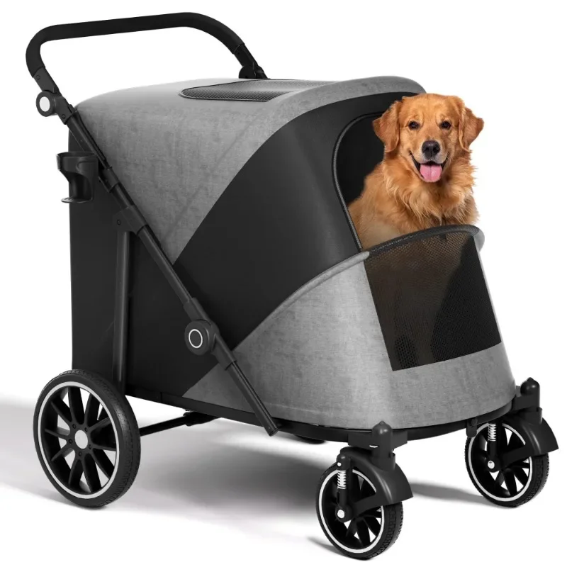 

XL Dog Stroller, Dual Access 4 Wheel Extra Large Pet Cage Foldable Travel Jogging Carriage Stroller for 2 Dogs,Max 200 Lbs