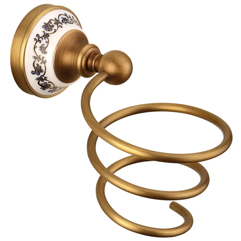 

European antique hair dryer rack, blue and white porcelain copper hair dryer rack, bathroom wall hanging, bathroom storage