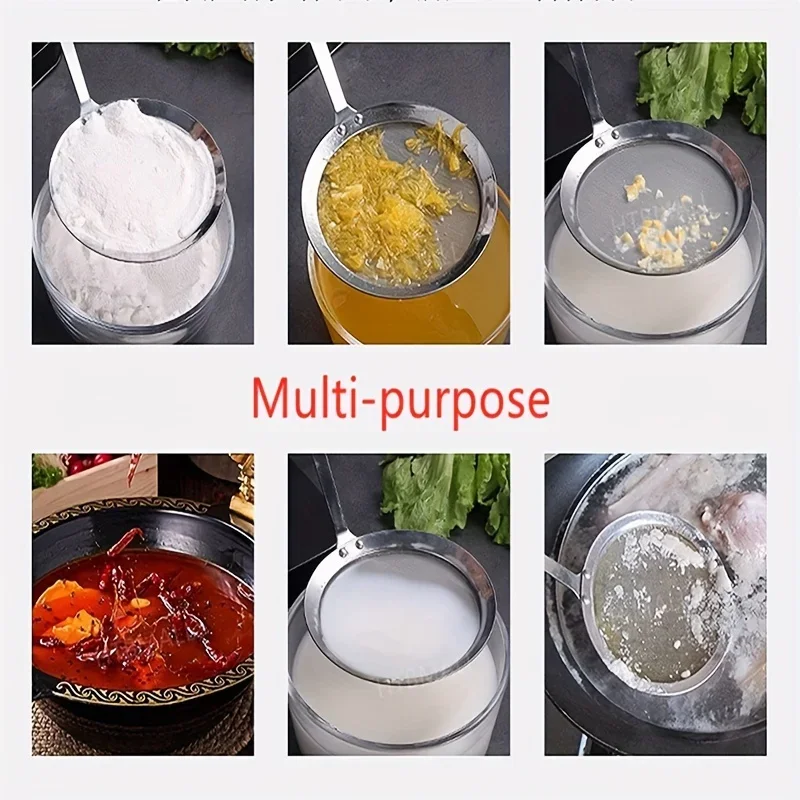 قطعتان من مغرفة مصفاة شبكية دقيقة من الفولاذ المقاوم للصدأ عالية الجودة للوعاء الساخن - مثالية لإزالة الدهون والرغوة في المطبخ