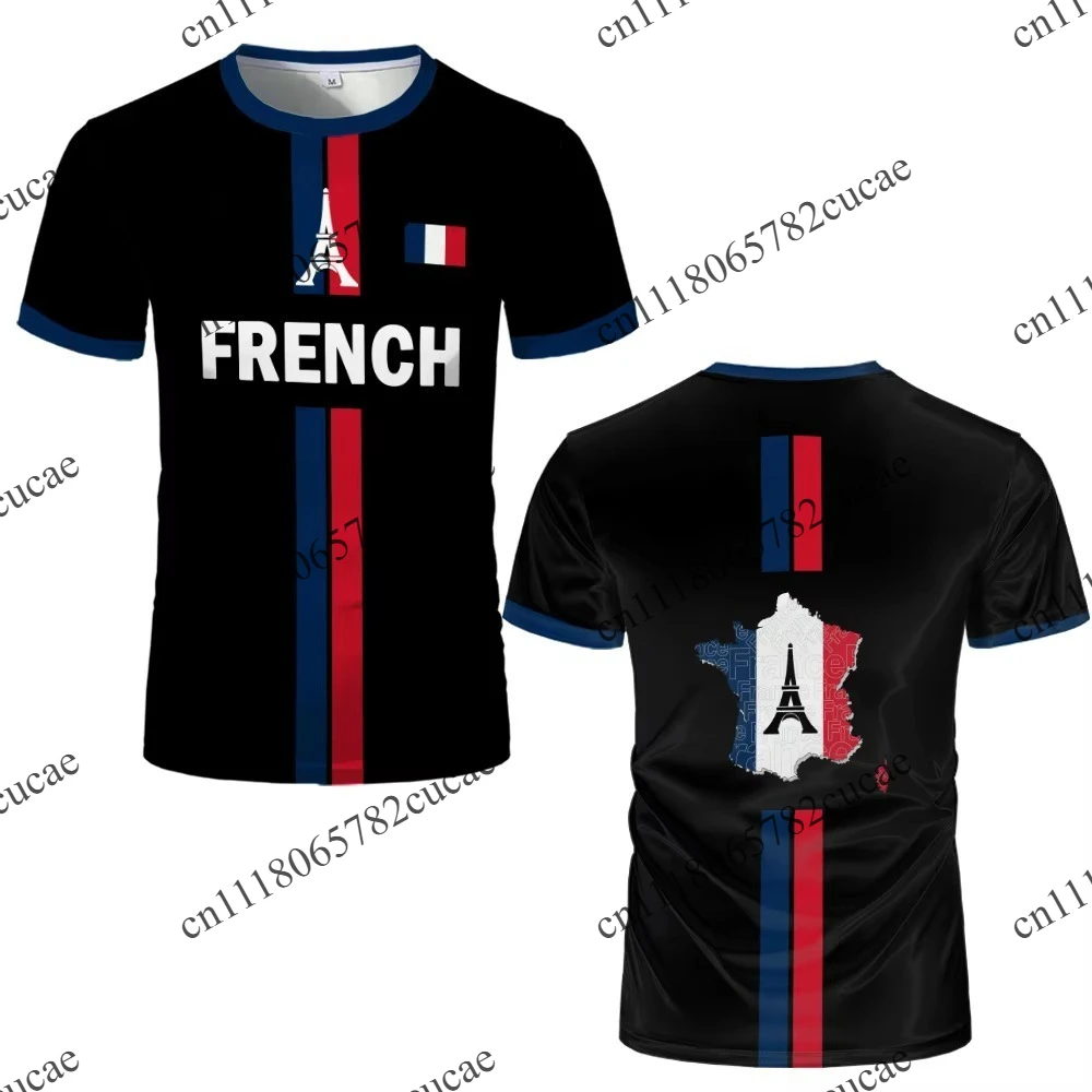 Men's football jersey T-shirt, featuring the map of France and the Eiffel Tower print, perfect for fans