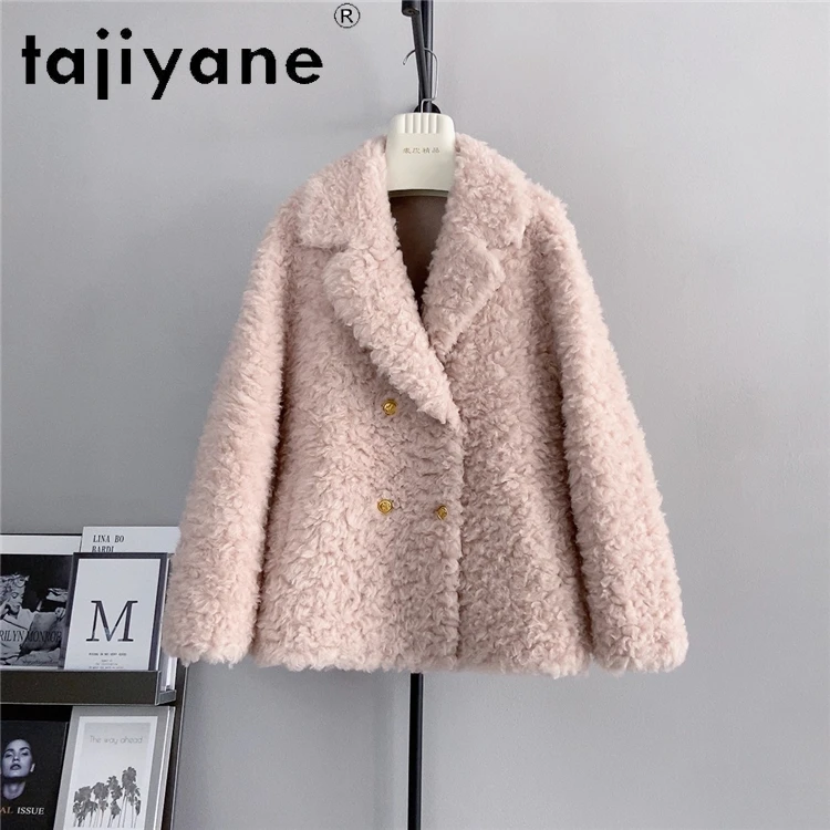 Tajiyane 100% Wool Coats for Women 2024 Autumn Winter Fashion V-neck Sheep Shearing Jacket Suit Collar Korean Style Fur Coats