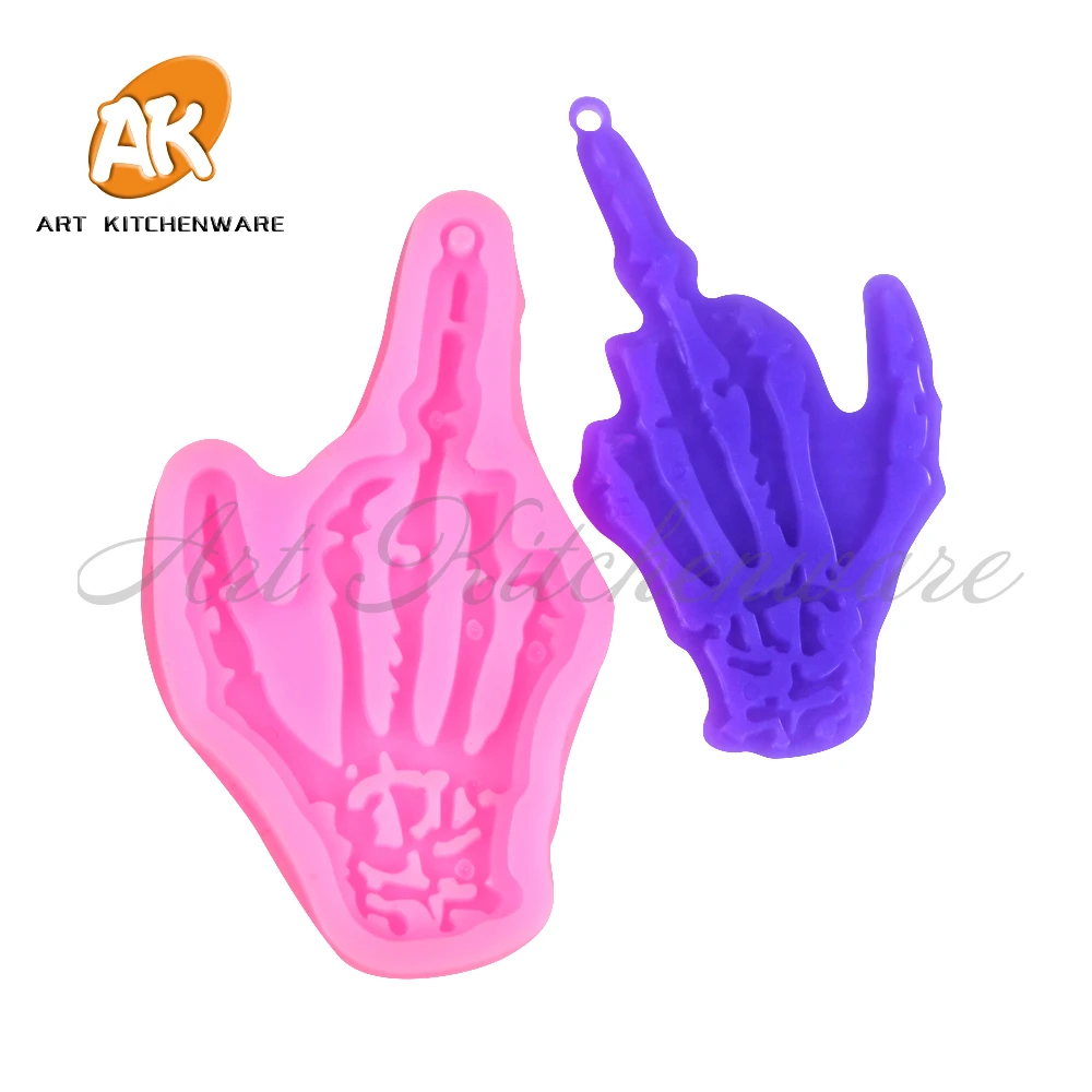 Skeleton Hand Keychain Shape Silicone Mold Chocolate Fondant Cake Decorating Tools DIY Resin Clay Mould Kitchen Pastry Bakeware