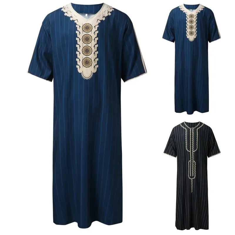 

Men's Summer Islamic Robe Loose Fit Moroccan 3D Digital Print Thobe Traditional Middle East Ethnic Casual Long Gown