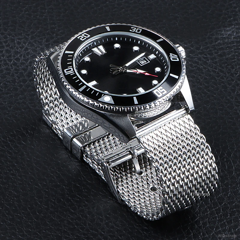 1.0 pulseira de relógio de aço inoxidável com laço de malha milanesa para pulseira universal dw 18mm 20mm 22mm 24mm pulseira para omega