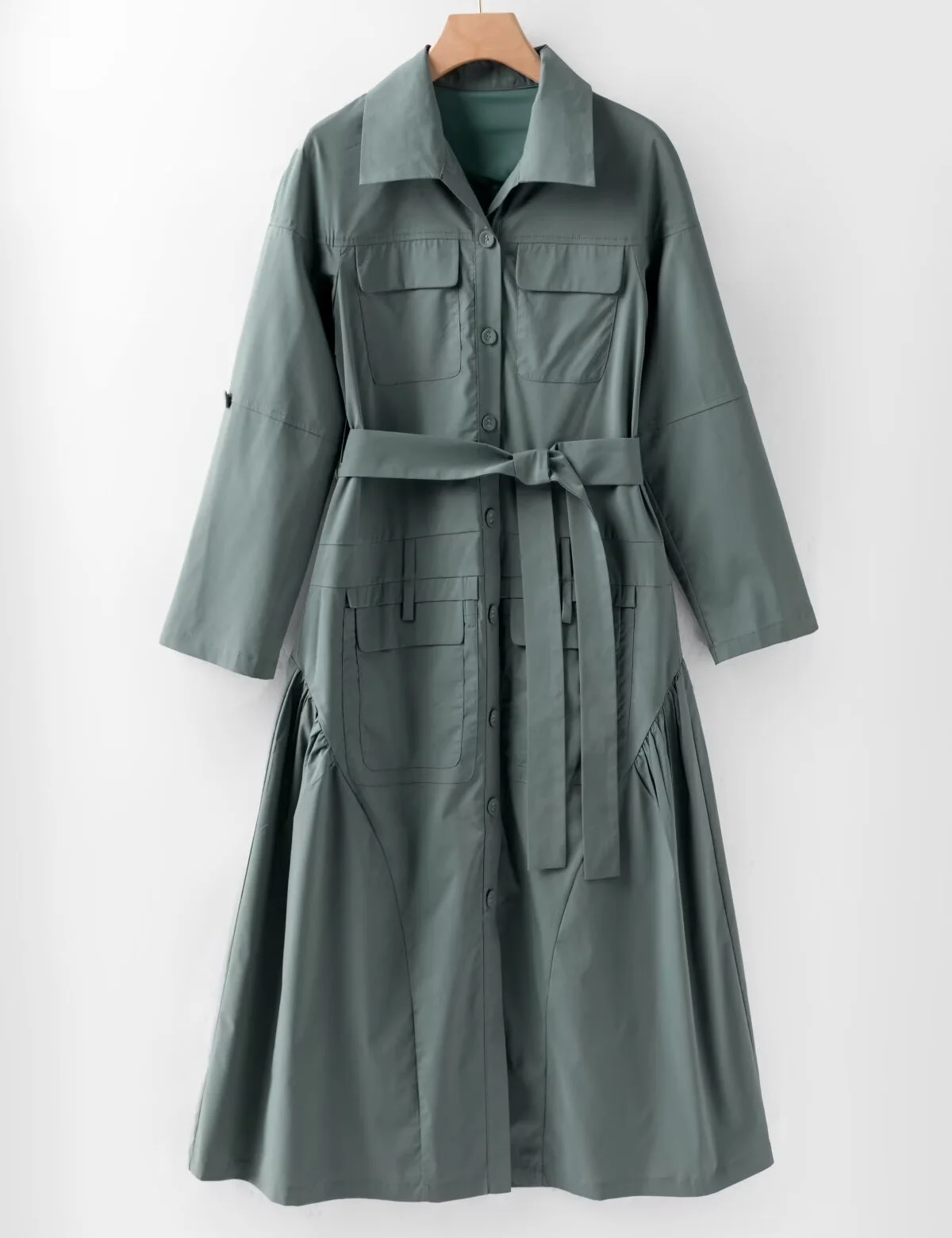 

Новейшее модное осеннее платье 2025 года, высокое качество, женское платье с большим карманом и регулируемым поясом, деко, зеленое, бежевое платье с длинными рукавами, наряды XXL