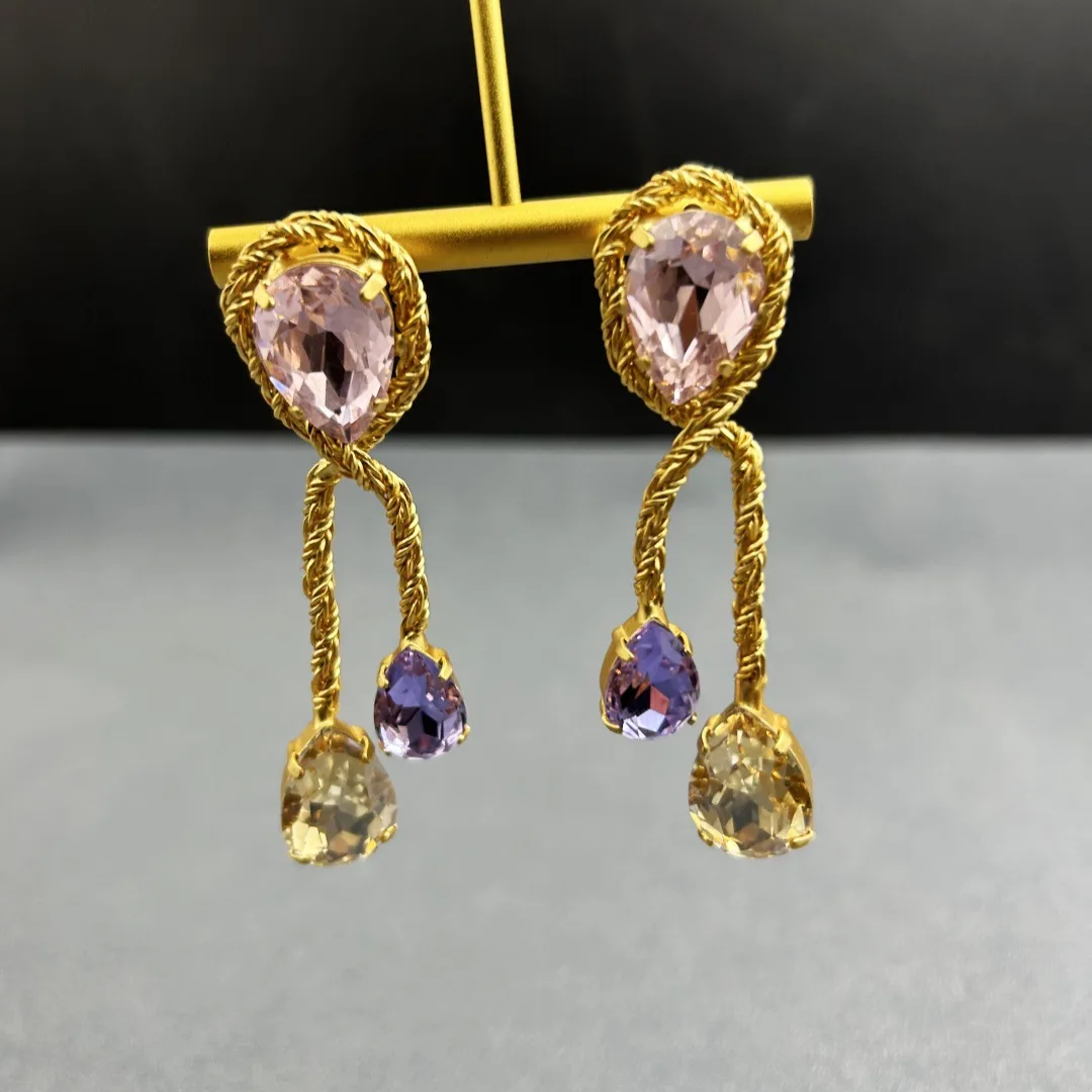 Vintage Vintage Medieval Copper Plated Real Gold Color Inlaid Earrings Heavy Industry Craft Advanced Sense Stud Earrings