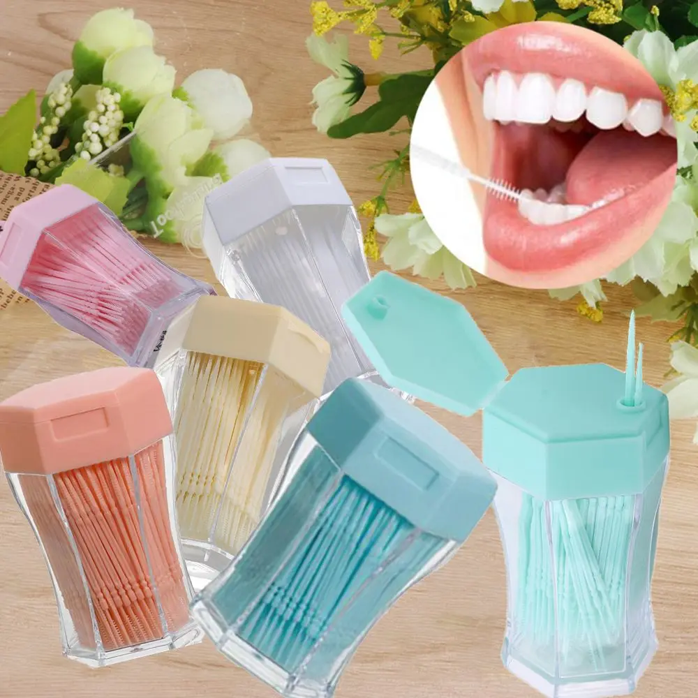 

200pcs/set Disposable Candy Color Fashion New Eco-Friendly Brushed Toothpick Interdental Double-head Oral Care