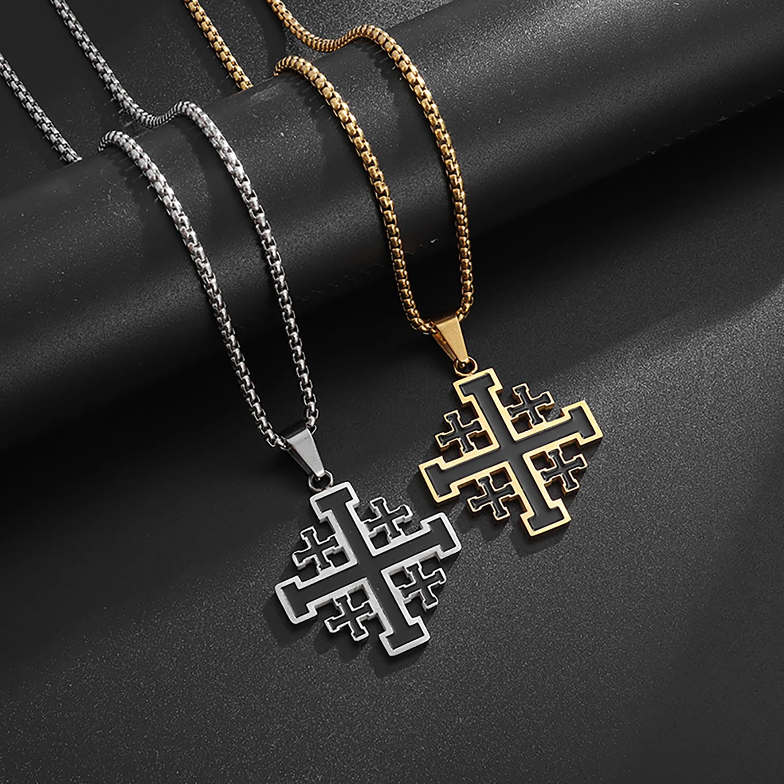 Jerusalem Kreuzritter Kreuz Anhänger Halskette Frauen Männer Christian Amulett Edelstahl Schmuck Zubehör – Detail 3
