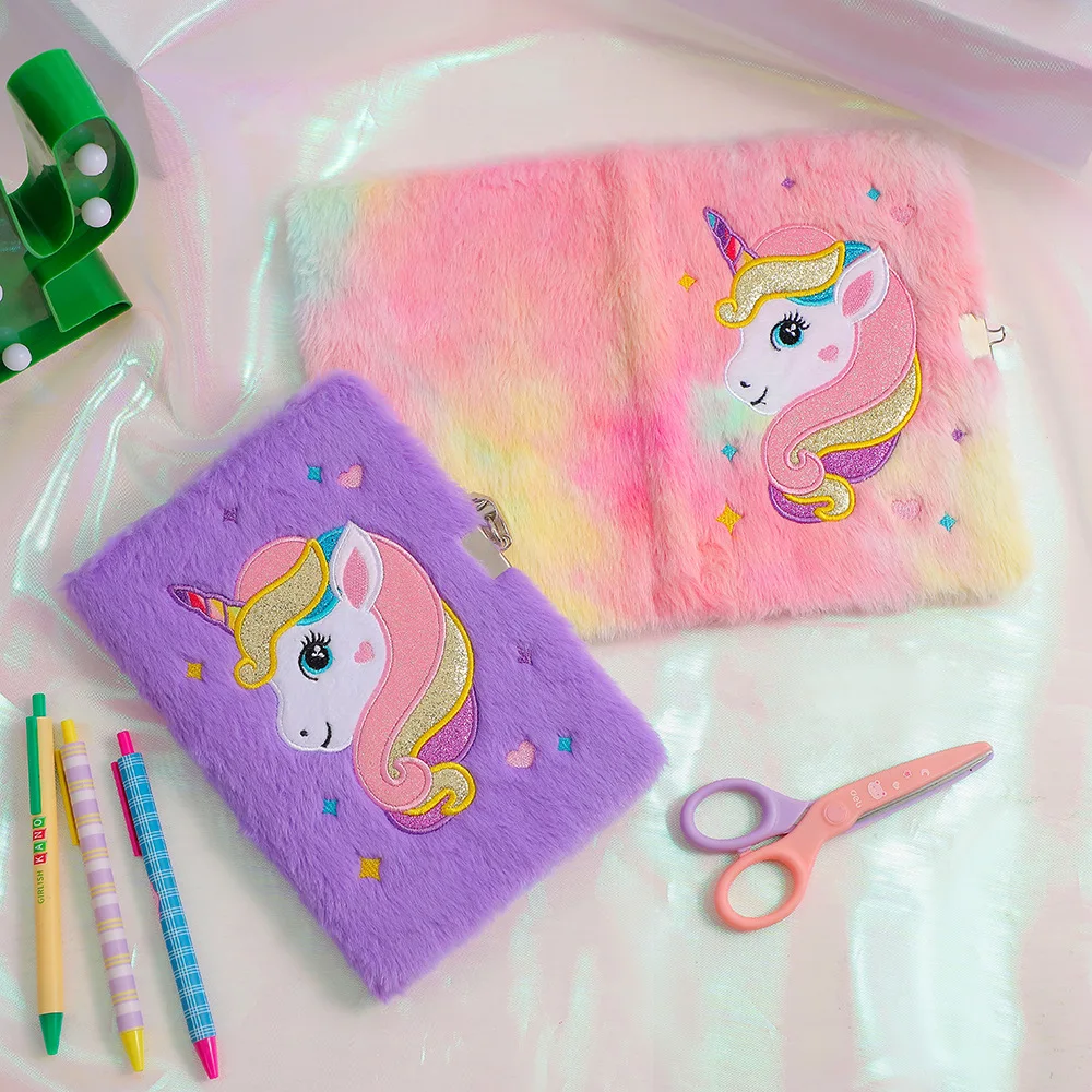 ute Cartoon A5 Plush Unicorn Lockable Diary Notebook Student Study Assignment Book Stationery Children Girl Holiday Reward Gifts