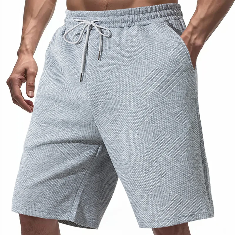 Summer American Hip Hop Men Jacquard Texture Shorts Loose 5 Inch Heavyweight Drawstring Casual Streetwear Male Daily Shorts