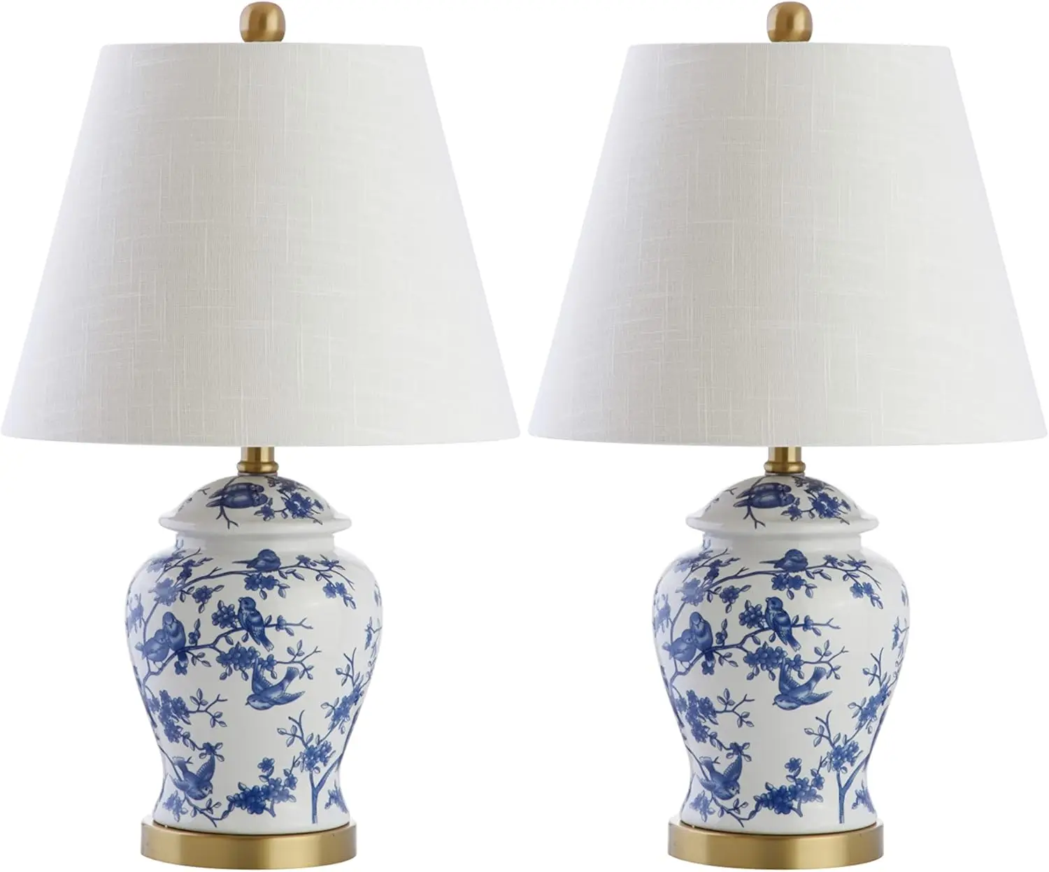 

Набор из 2 синих/белых настольных ламп в стиле шинуазри, 22 дюйма, ручная роспись в виде имбирной банки для спальни, гостиной, офиса