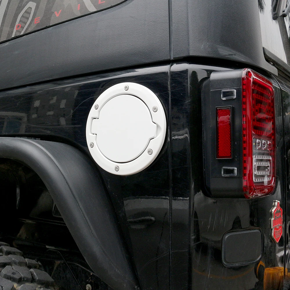 JK Tapa de llenado de combustible Tapa de gas Aleación de aluminio Puerta del tanque de gas Accesorios exteriores para Jeep Wrangler 2007-2018 JK JKU, blanco