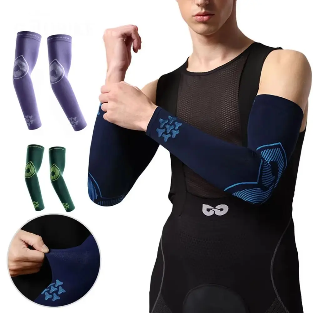 2Pcs Ice Silk Sunscreen Sleeves Quick-drying Elastic Men's Sports Arm Guards Sweat-absorbent Breathable Cooling Sleeves Cover