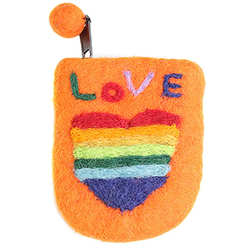 Felt Soft and Cute Mini Coin Purse Bus Card Holder Rainbow Retro Cute Smiley Face Coin Purse